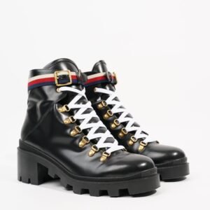Gucci Womens Leather Ankle Boot With Sylvie Web Black EU 42 / UK 9 | AlmaBagz