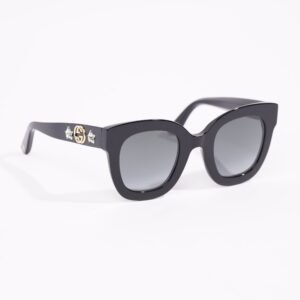 Gucci Womens GG0208S Sunglasses Black / Gold / Silver 140 | AlmaBagz