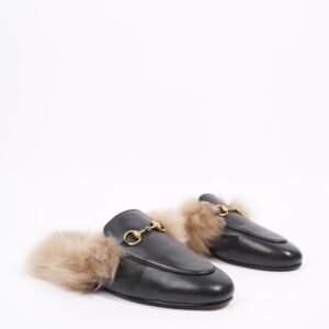Gucci Womens Princetown Fur Mules Black / Gold EU 37 / UK 4 | AlmaBagz