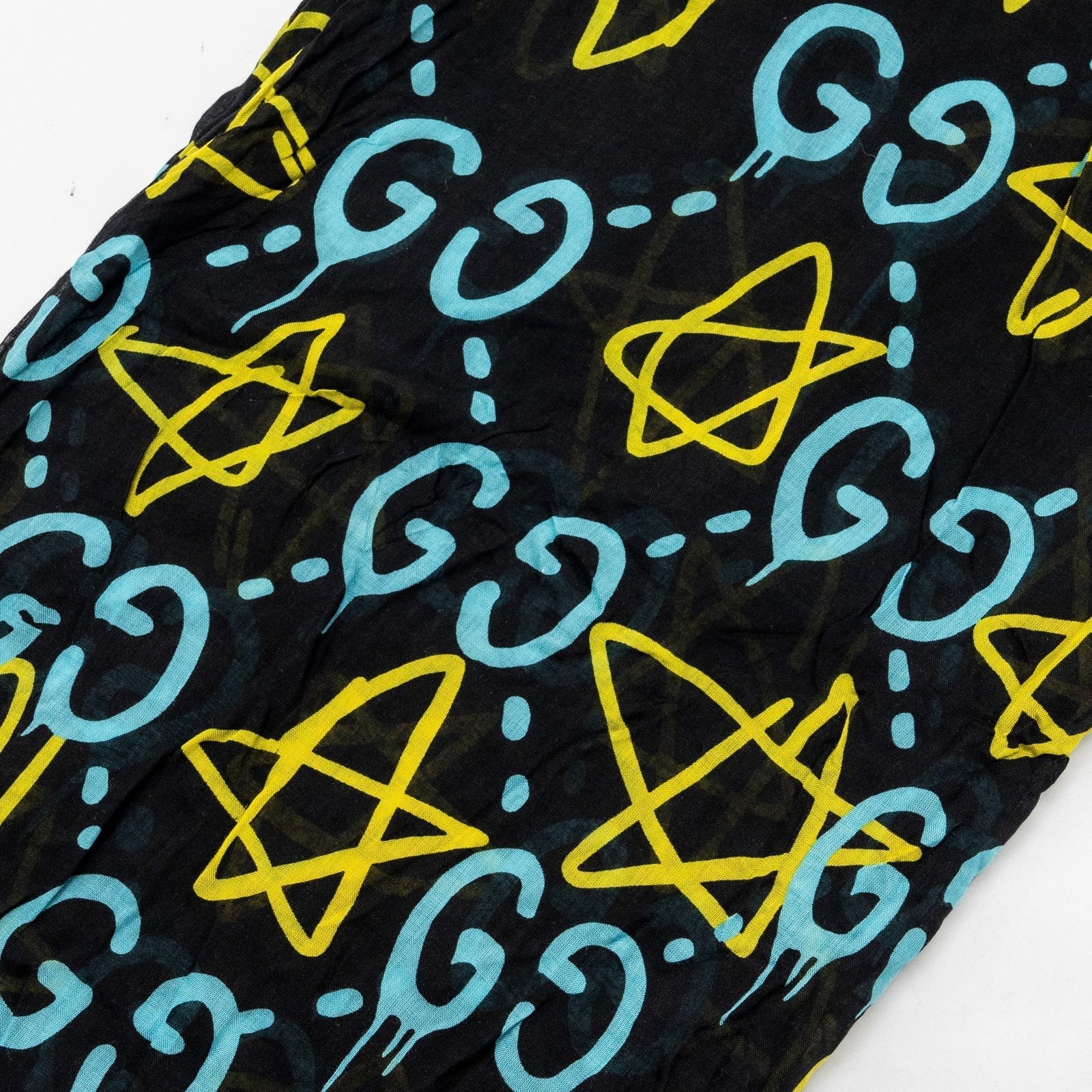 Gucci 140x140 cm Ghost With GG print Star Modal/Silk Scarf Black /Blue Multicolour | AlmaBagz - Image 4