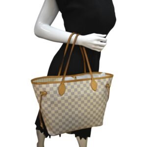 Louis Vuitton Neverfull MM Damier Azur Shoulder Bag White | AlmaBagz