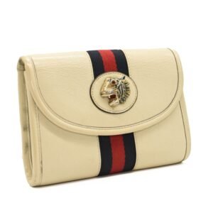 GUCCI Textured Calfskin Web Mini Rajah Slim Flap Shoulder Bag Mystic White | AlmaBagz