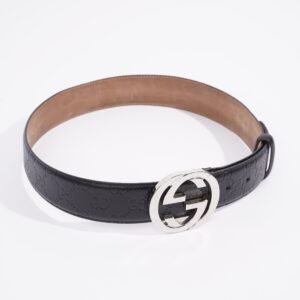 Gucci Signature Leather Belt Black GG Supreme Leather 75cm 30" | AlmaBagz