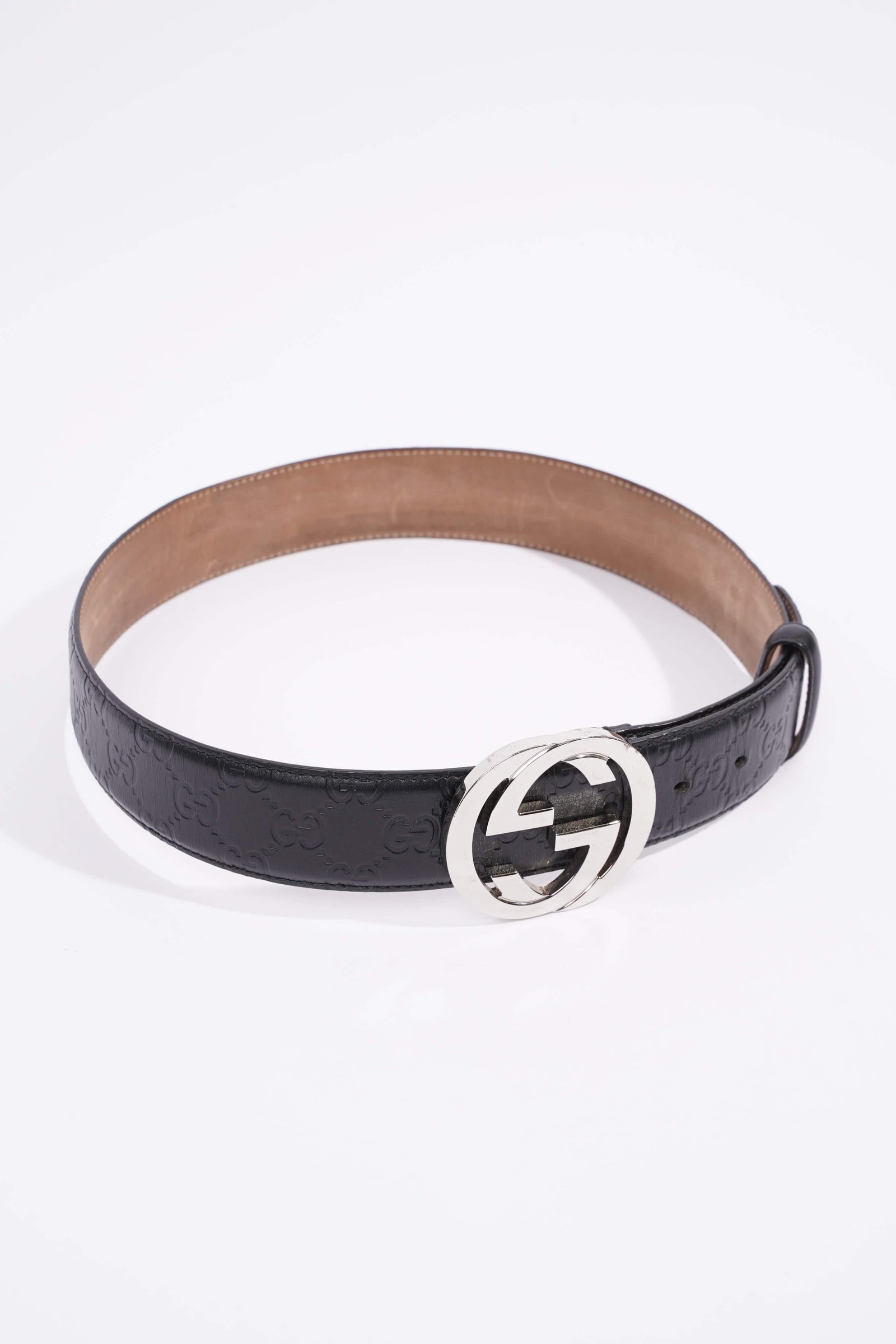 Gucci Signature Leather Belt Black GG Supreme Leather 75cm 30" | AlmaBagz