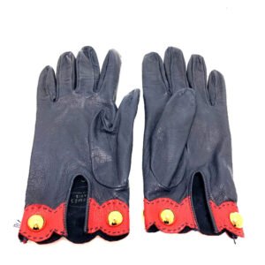 HERMES Glove leather Navy / Red Fashion Accessories apparel Women 6 Used | AlmaBagz