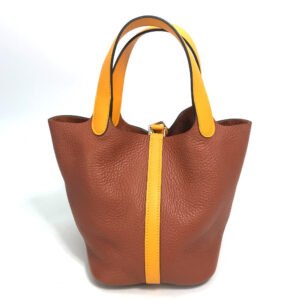 HERMES Handbag Togo, Vaux Swift Brown x Orange type By color Picotan Lock PM 18 Women Used | AlmaBagz
