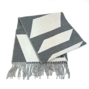 HERMES Scarf cashmere Gray x white Kazak Optic Women Used | AlmaBagz