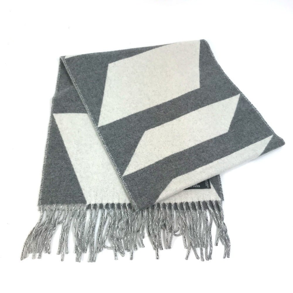 HERMES Scarf cashmere Gray x white Kazak Optic Women Used | AlmaBagz