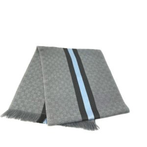 GUCCI Scarf 542984 Wool, Silk Gray x blue x black GG mens Used | AlmaBagz
