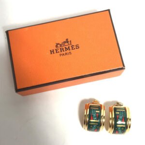 HERMES Earring Gold Plated green Accessories Emile Women Used | AlmaBagz