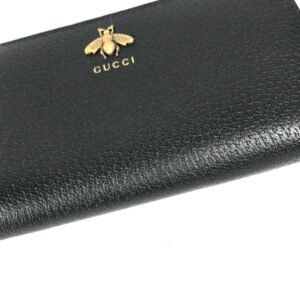 GUCCI Long Wallet Purse 523667 leather black BEE Zip Around Women Secondhand | AlmaBagz