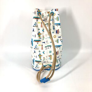 HERMES Shoulder Bag cotton White x blue marine print Petit Chartier Kids Used | AlmaBagz