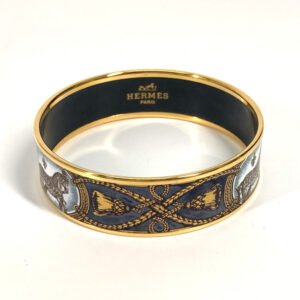 HERMES Bangle Cloisonne Black x Gold Horse horse Emaille GM Women Used | AlmaBagz