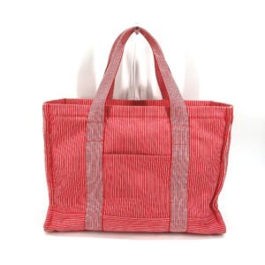 HERMES Tote Bag canvas Red Mothers bag Caval Horse Cheval Stripes Kids Used | AlmaBagz