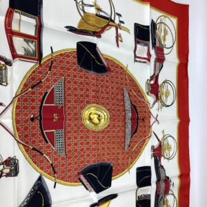 HERMES scarf silk Red The Evolution of Horse-Drawn Carriages Carre90 Women Used | AlmaBagz