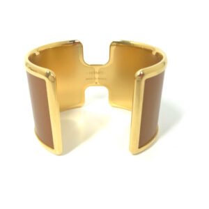 HERMES Bangle leather Brown x Gold bracelet Olympe Women Used | AlmaBagz
