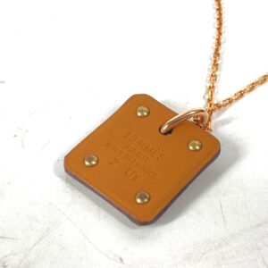 HERMES Necklace Metal, Leather Gray x Pink Gold Heart Chain Asdu Cool PM Women Used | AlmaBagz