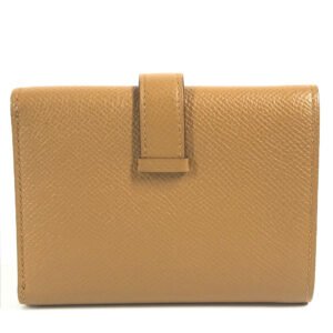 HERMES Trifold wallet Epsom Brown x light blue H logo bicolor Bean combine | AlmaBagz