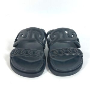 HERMES Sandals leather black Flat sandals extra Women 37 Used | AlmaBagz