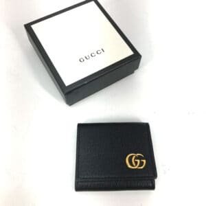 GUCCI Coin case 473959 leather black GG Marmont Compact Mini Wallet mens Used | AlmaBagz