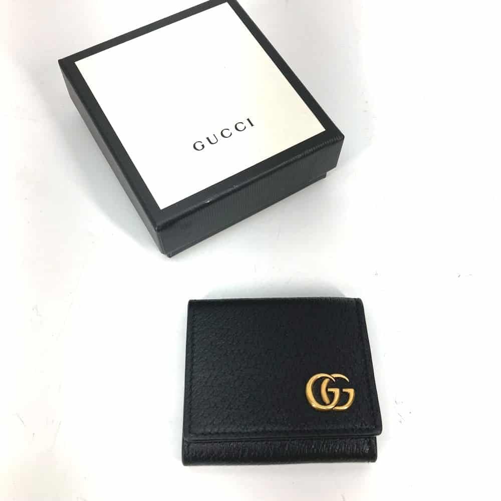 GUCCI Coin case 473959 leather black GG Marmont Compact Mini Wallet mens Used | AlmaBagz