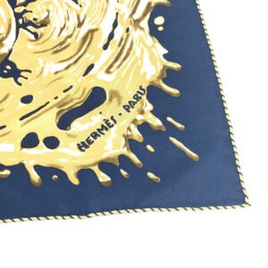 HERMES scarf silk Navy x gold gavroche PEINTURE FRAICHE Freshly painted Women Used | AlmaBagz