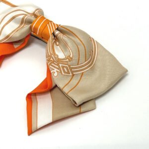 HERMES Valletta silk orange x beige x white ribbon Grenelle Exlibris Women Used | AlmaBagz