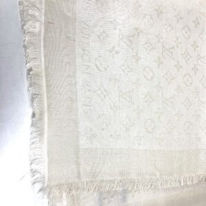 LOUIS VUITTON shawl M74026 Silk, Rayon white Monogram Shine Large scarf with glitter | AlmaBagz