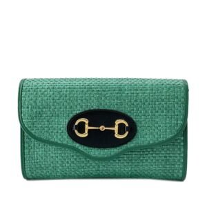 Gucci Horsebit 1955 Chain Bag Green Raffia | AlmaBagz