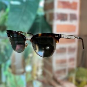 GUCCI GG0055S Cat 3 Brown Gold Damascato Cat Eye Sunglasses | AlmaBagz