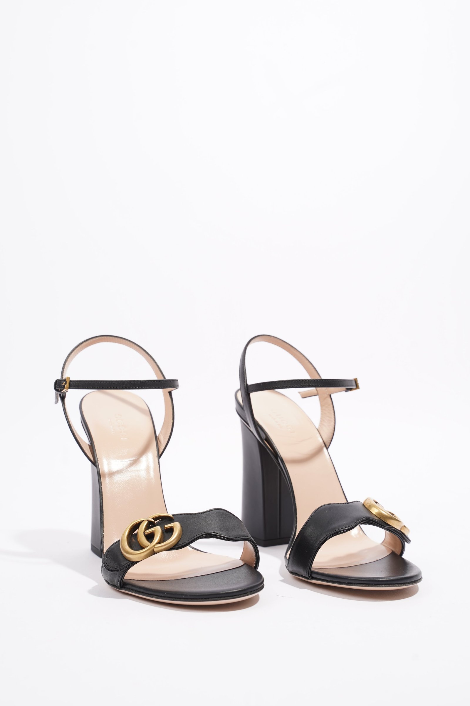 Gucci Marmont Sandal 105 Black / Beige Leather EU 38 UK 5 | AlmaBagz