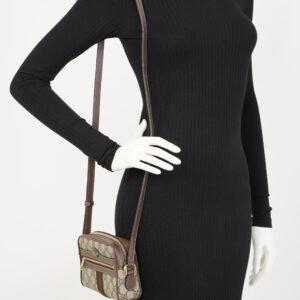 Gucci Ophidia Mini Beige And Ebony GG Supreme / Green And Red Stripe Coated Canvas | AlmaBagz