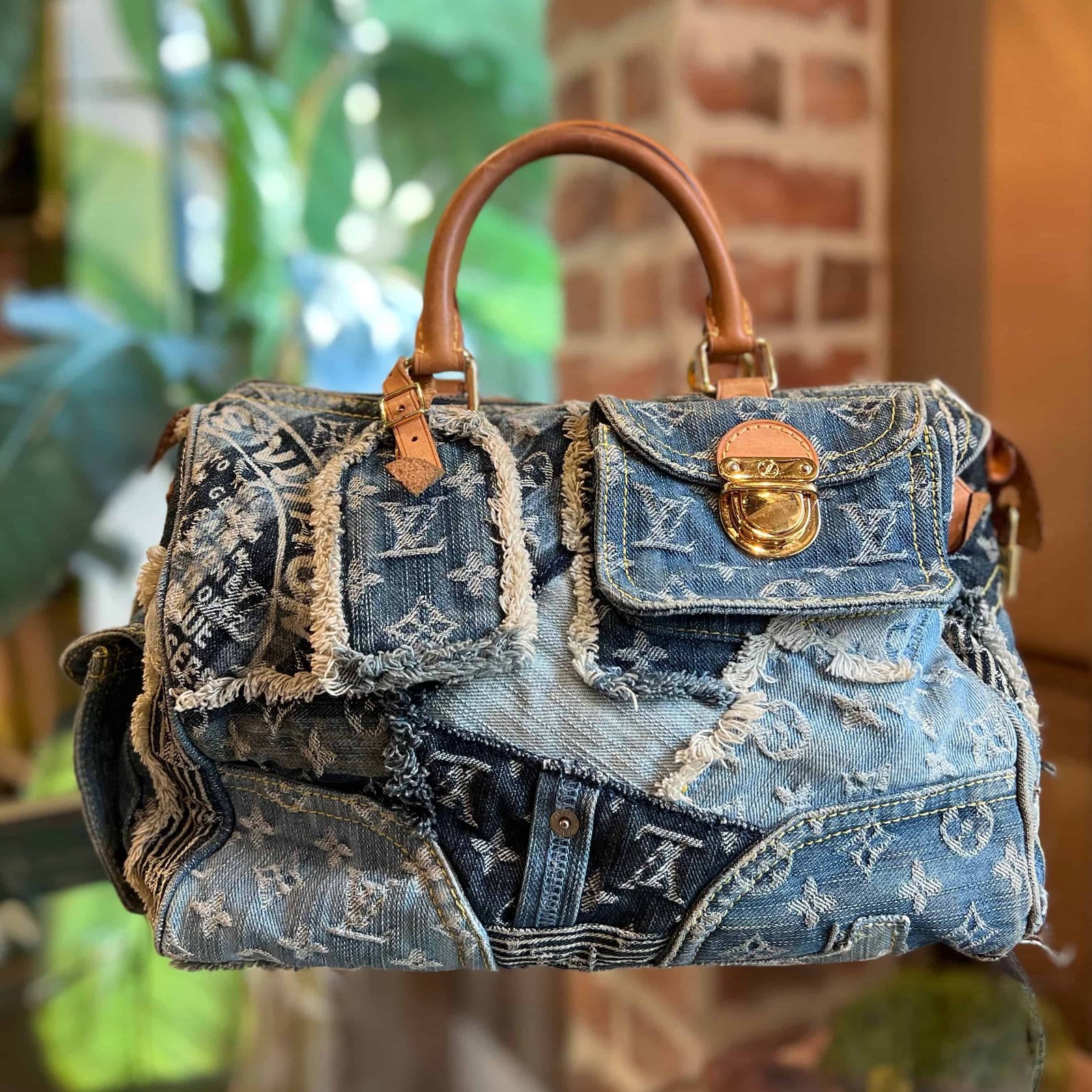 LOUIS VUITTON Speedy 30 Limited Edition Blue Denim Patchwork Satchel Bag | AlmaBagz