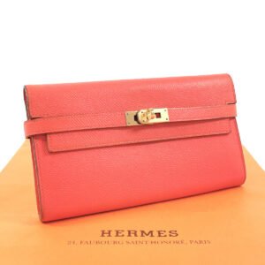 HERMES Long Wallet Purse Epsom pink Kelly wallet Women Used | AlmaBagz