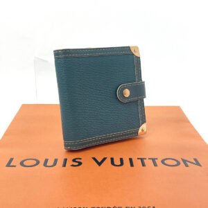 LOUIS VUITTON Bifold Wallet M91829 leather blue Suhari Compact zip | AlmaBagz