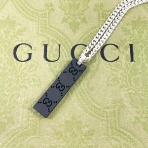 GUCCI Necklace Silver925 , Leather Silver GG Tag Chain | AlmaBagz