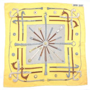 HERMES scarf 100% silk yellow CANNES & POMMEAUX Carre 45 Women Used | AlmaBagz