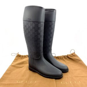 GUCCI Rain shoes rubber black GG rain boots 36 | AlmaBagz