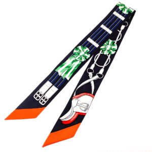 HERMES scarf 100% silk black Jumping | AlmaBagz