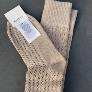Gucci Knit Knee High Socks with GG Logos in Sand Beige | AlmaBagz