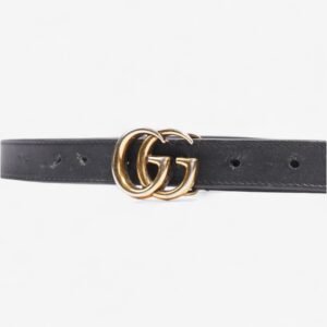 Gucci GG Marmont Thin Belt Black / Gold Leather 70cm / 28" | AlmaBagz