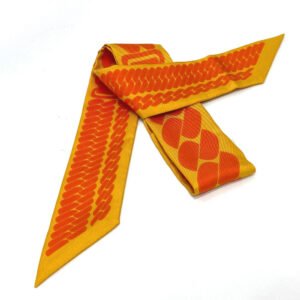 HERMES scarf silk Orange Chain motif Twilly Women Used | AlmaBagz