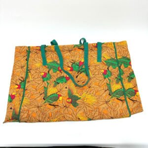 HERMES Tote Bag canvas Orange Parakeet bird pattern Women Used | AlmaBagz