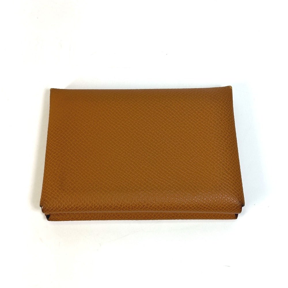 HERMES Card Case Epsom Brown Wallet Calvi duo Women Used | AlmaBagz