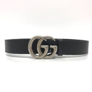 GUCCI belt 406831 leather black Leather belt (double G buckle) mens 85 Used | AlmaBagz
