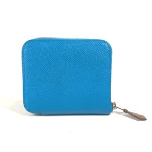HERMES Folded wallet Epsom blue Compact wallet Azap compact silk in Women Used | AlmaBagz