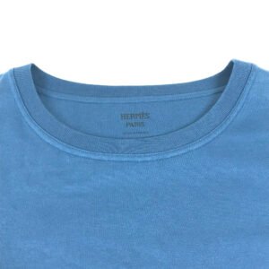 HERMES Short sleeve T-shirt cotton blue apparel tops short sleeves embroidered pocket Women 34 Used | AlmaBagz