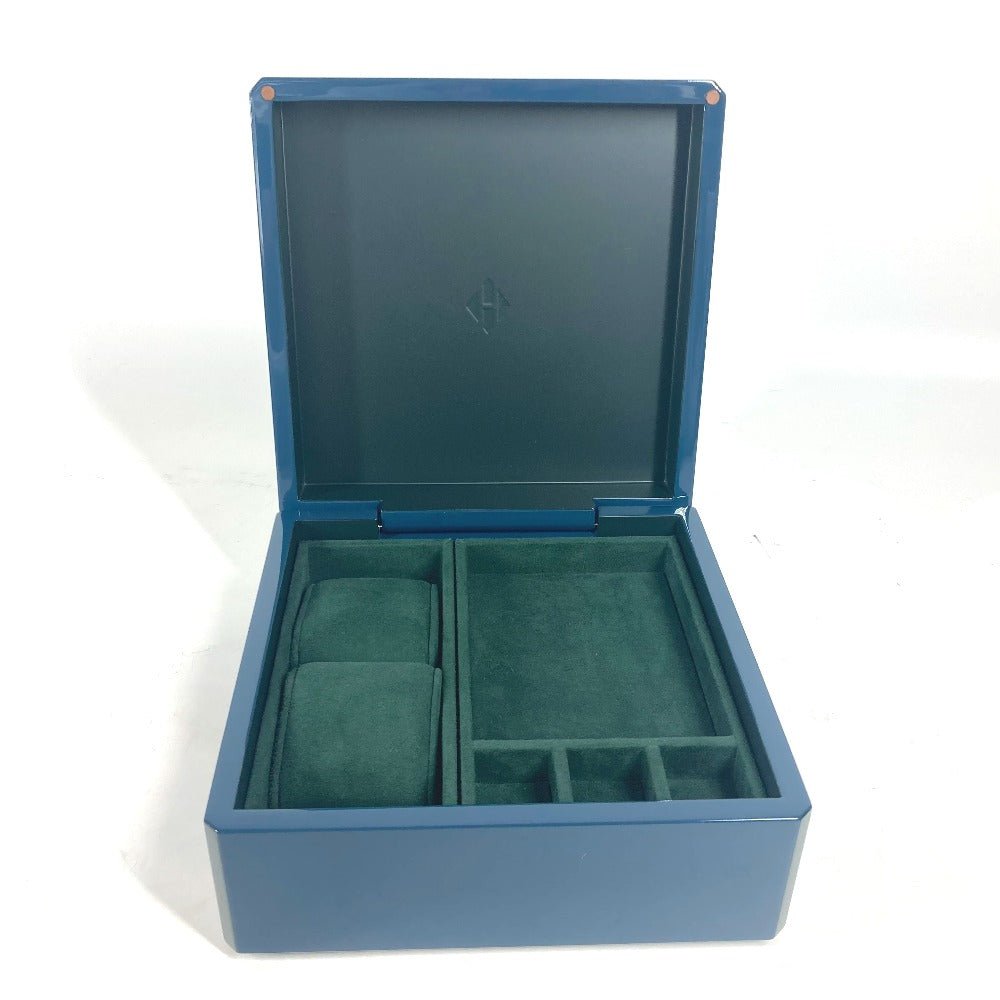 HERMES Accessory case Wood, Lacquer blue logo wood Watch & Jewelry Box "Facet/H Dedal" | AlmaBagz