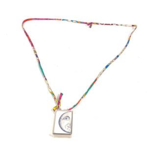 HERMES Necklace Metal, Silk Silver Boîte a Reve Moon Motif Pill Case | AlmaBagz