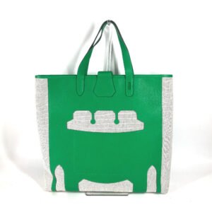 HERMES Tote Bag Toile H, Leather green Shoulder Bag Vertical Petite Hun Monsieur B | AlmaBagz
